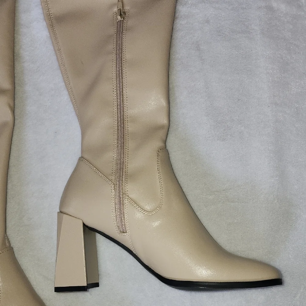 Elegant Cream Over the Knee Boots
